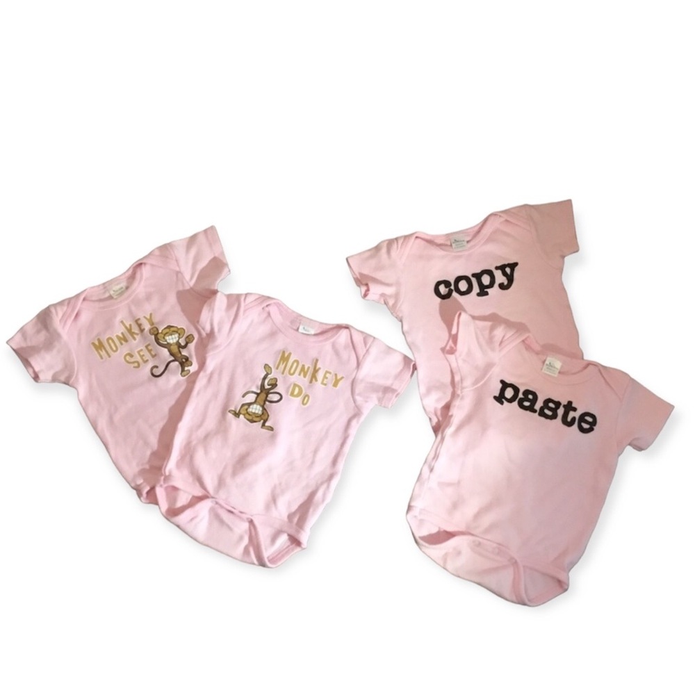 LOT of Onsies. 4/$8!! Wee Wears 2 Sets Pink 6-12 Months Onesies for Twins